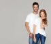 Beautiful young happy couple isolated on studio background. Facial expression, human emotions, advertising concept. Man and woman posing together.Love and friendship.